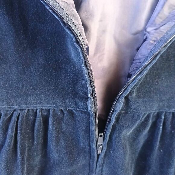 Vintage Herman Geist Dress Mixed Wool Velvet Deep Navy Blue Empire Waist 14P - Picture 10 of 11